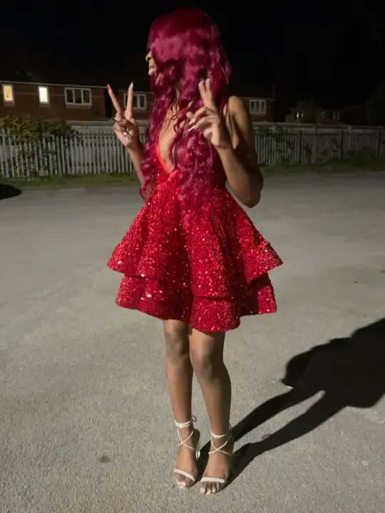 Sexy Red A-Line V-neck Embroidery Bodycon Mini Dress Homecoming Dress RS162