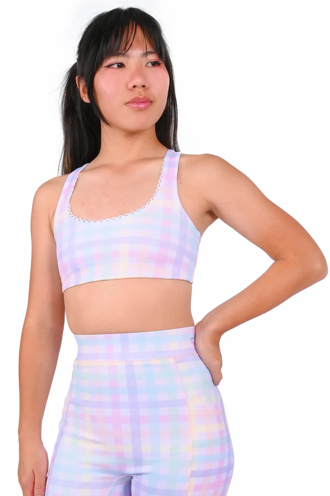 Rainbow Gingham Racerback Sports Bra