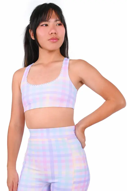 Rainbow Gingham Racerback Sports Bra
