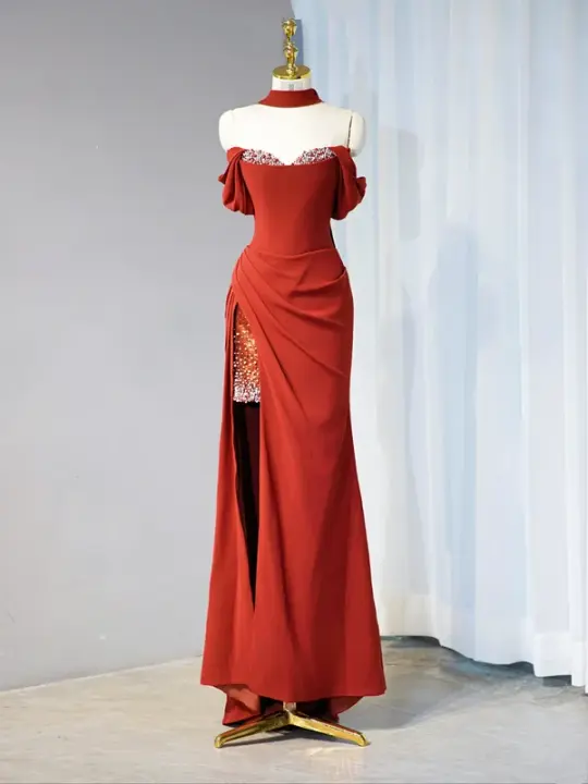 Red strapless, fitted, bodycon long ball gown/bridal dress R8995