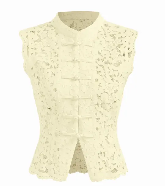 Lace Mandarin Top- Butter Yellow