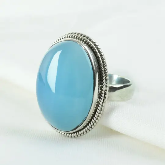 Unisex Blue Chalcedony Ring