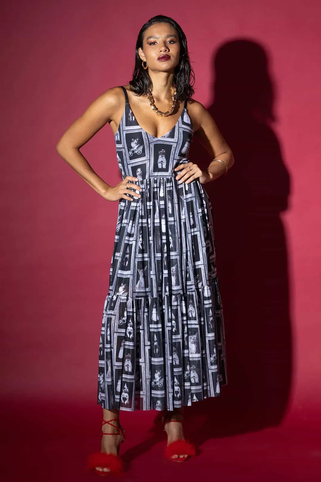 Cat Tales Sheer Midaxi Dress