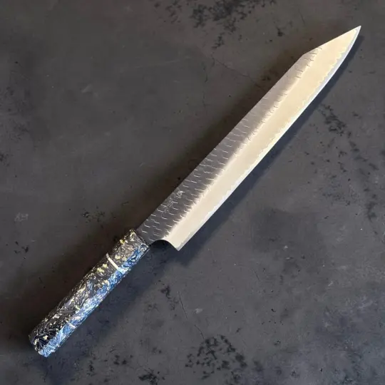 Nigara SG2 Kurouchi Tsuchime Kiritsuke Sujihiki 255mm with Carbon and Gold Wa Handle