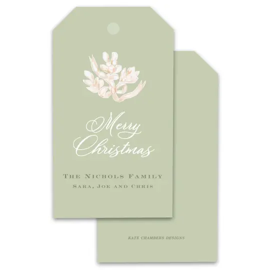Sage Green with Watercolor Bouquet Customizable Holiday Gift Tag