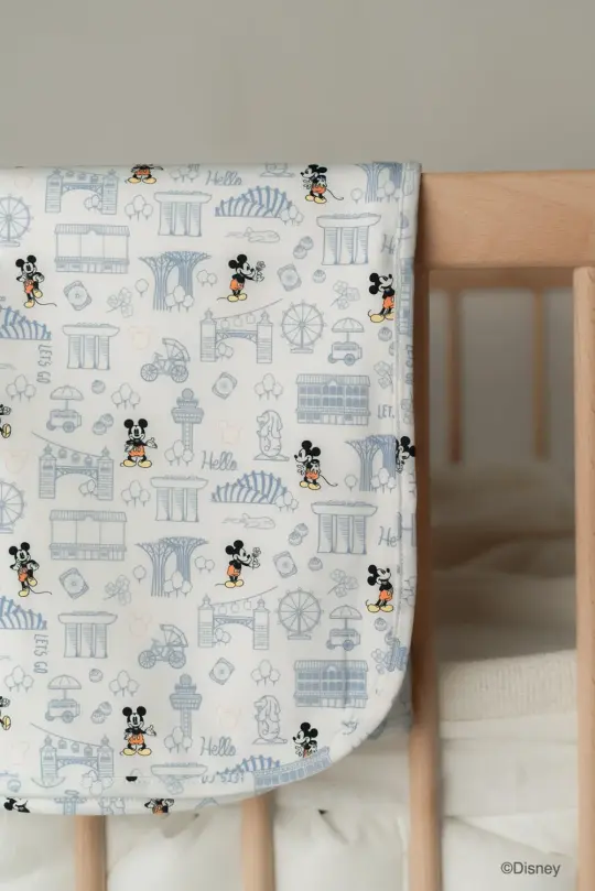 Cotton Jersey Blanket - Blue Hello Mickey