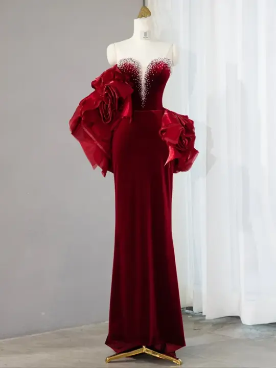 Red strapless, fitted, bodycon, long mermaid skirt ball gown/bridal dress R9027
