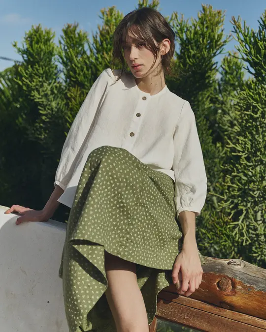 SION gathered linen skirt