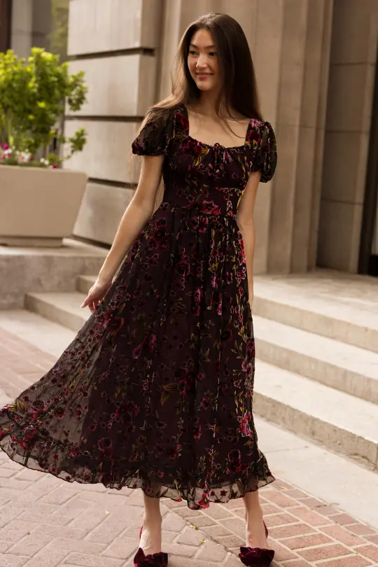 Amira Dress in Violet Dusk Burnout