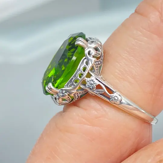 Peridot Ring, Size 5, Sterling Silver Edwardian Jewelry #D70 - Ready to Ship