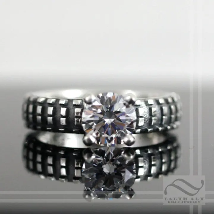 Ladies Cubic Zirconia Dirt Bike Tire Tread Ring
