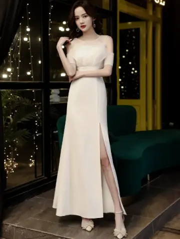High-slit Elegant Corset Prom Gown , Minimalist Women's Maxi Evening Dress RS2318