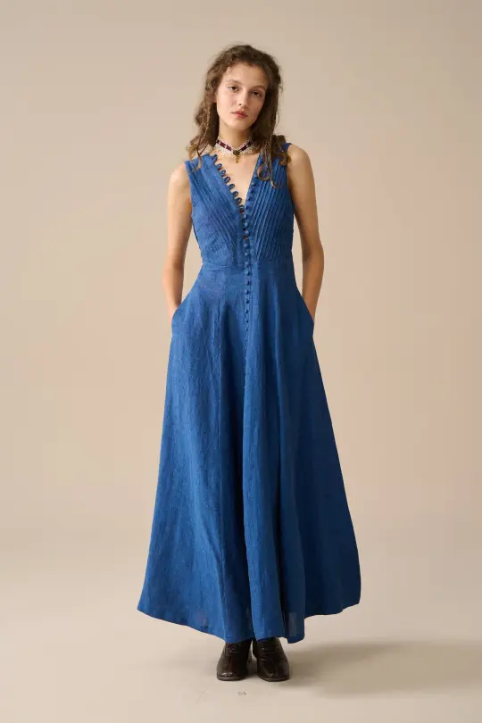 Rebecca 18 | Pleated Maxi Linen Dress