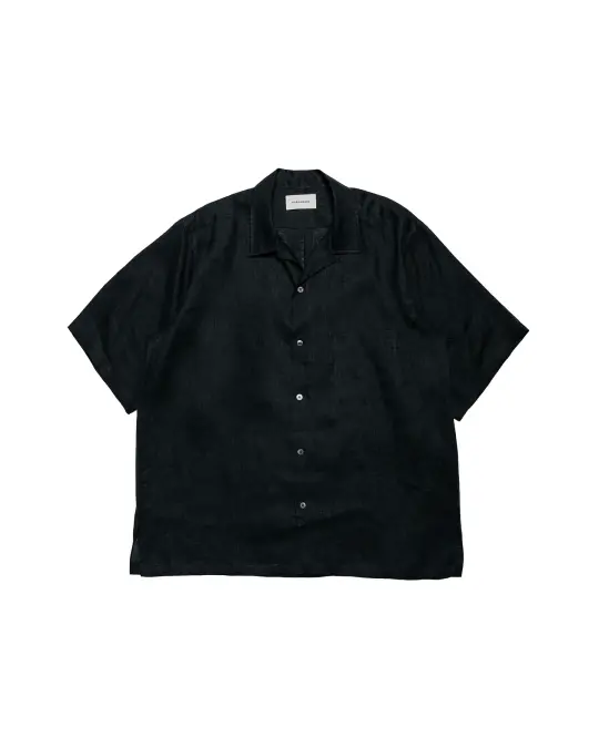 MARKAWARE New Open Collar S/S Shirt Hemp Shirting Black