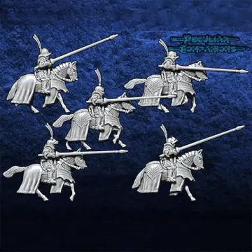 Unpainted 28mm 3D-printed Spanish men-at-arms heavy cavalry with lances, 5 cavalry miniatures — tabletop miniatures for historical wargaming, D&D & Pathfinder