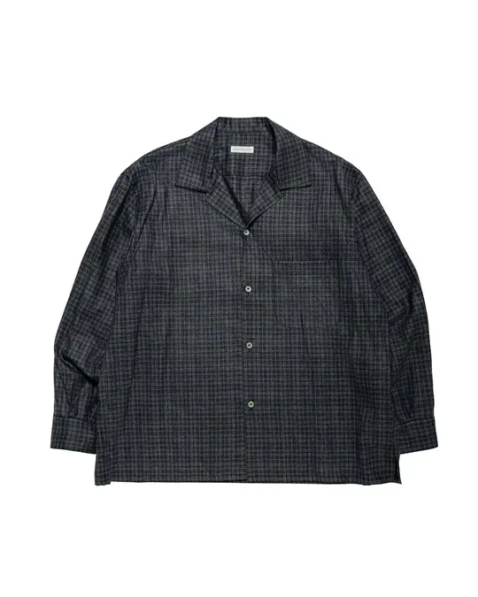 KAPTAIN SUNSHINE Wool Plaid Open Collar Shirt Charcoal