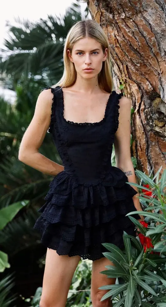 Black vest suspenders waist cake skirt homecoming dress R3944