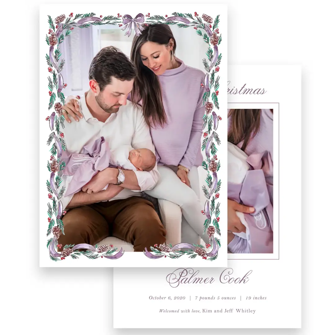 Lilac Pinecone Birth Announcement #1