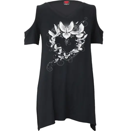 DOVES HEART Cold Shoulder Goth Bottom Top - Gothic T-Shirt