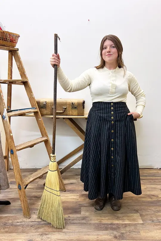 Long Wool Lacey Jean Skirt in Pinstripe-Medium
