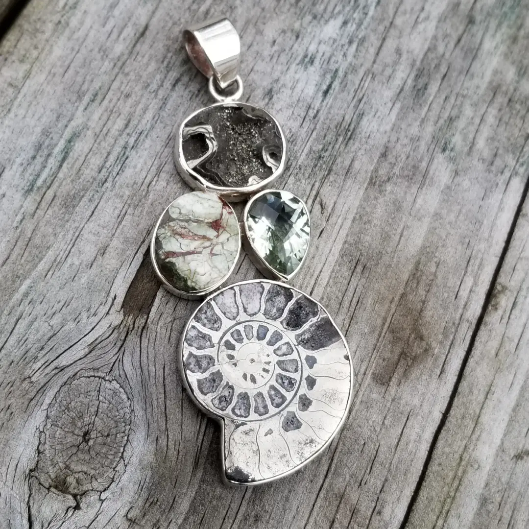 Neptune - Pyritized Ammonite Pendant in Sterling Silver