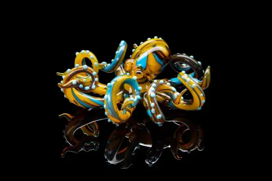 Handmade Yellow And Blue Glass Octopus Figurine Miniature 4.5cm