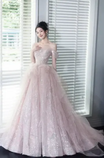Sequins Sleeveless Glitter Corset Prom Gown ,Sparkly Pink Maxi Evening Dress Ball Gown RS2068
