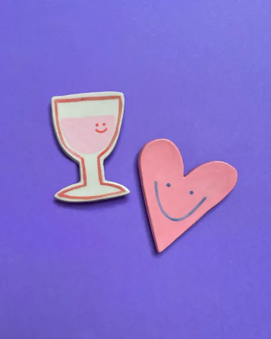 Heart and Wine Ceramic Magnets