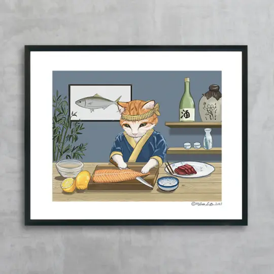 Sushi Chef Kitty Fine Art Print, Wholesale