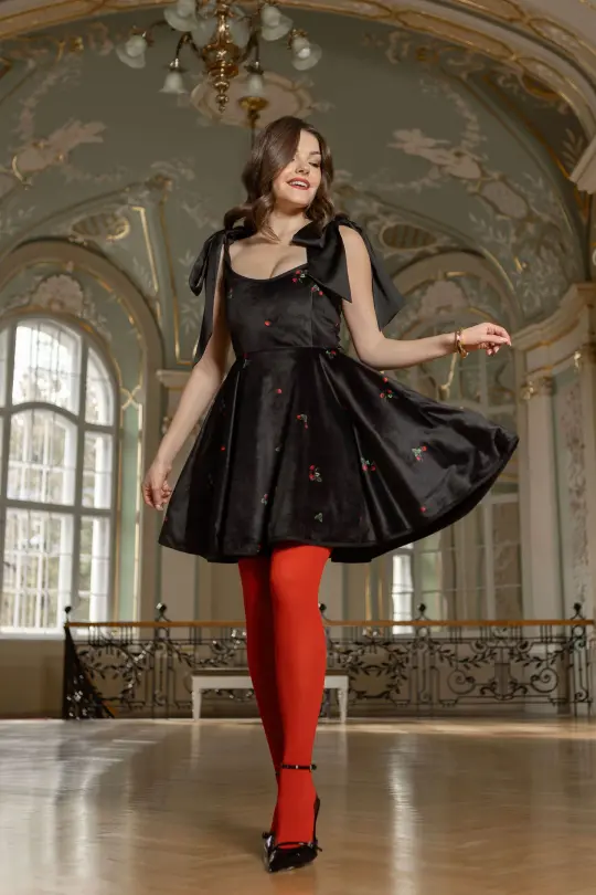 Velvet A-Line Dress with Tie Straps | Berry Swing
