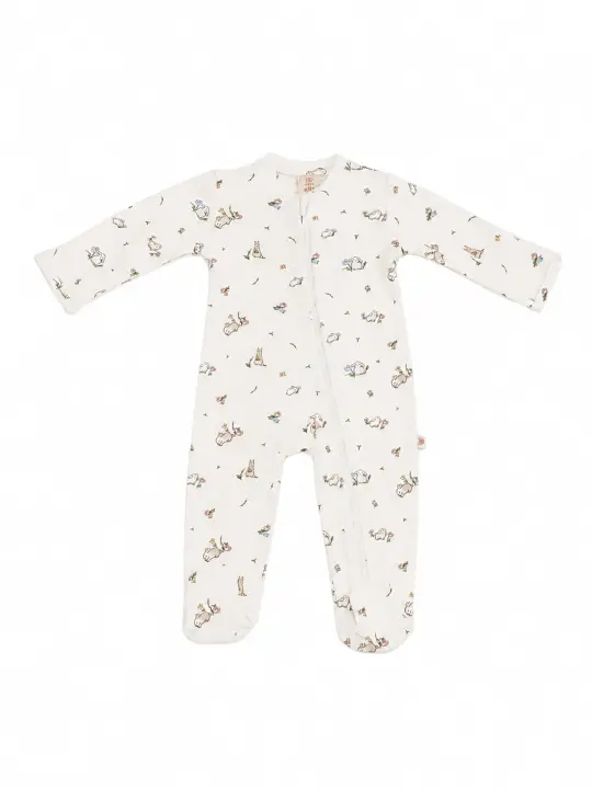 Sleepsuit - White Floral Bunny