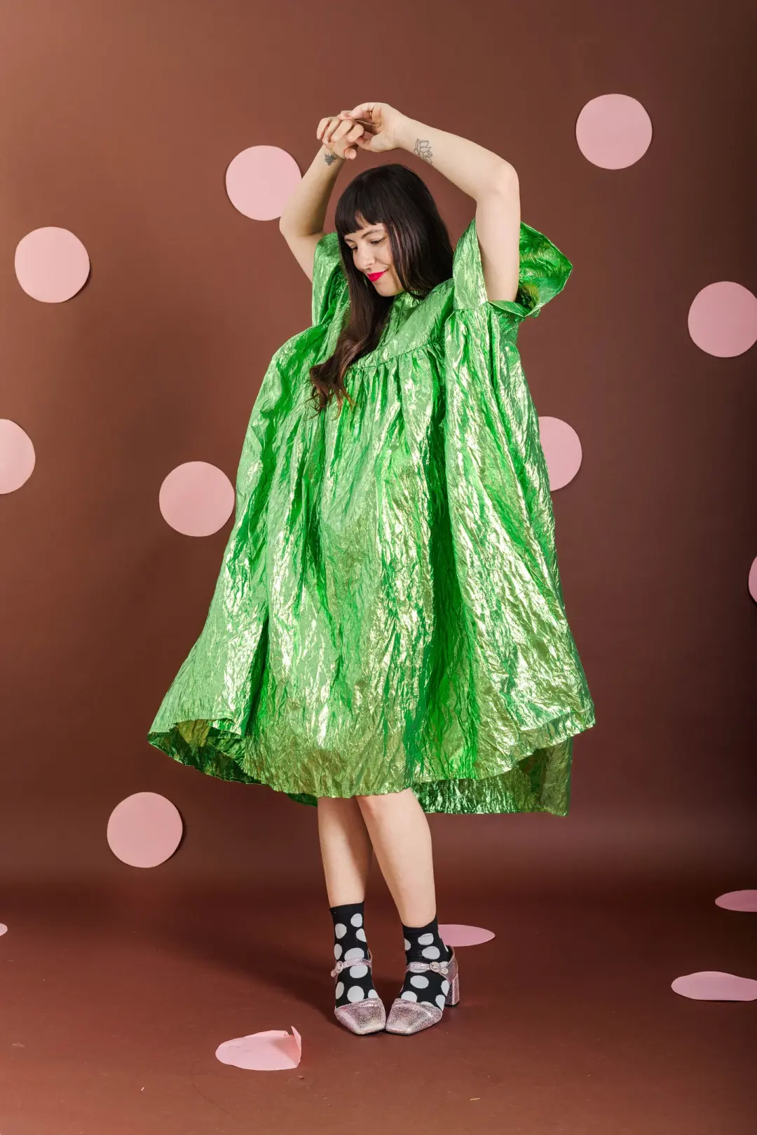 GREEN METALLIC MUSHROOM DRESS