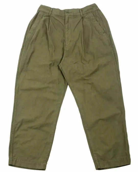 Sage de Cret 9/10 Length One-Tuck Wide Pants Olive Cotton/Linen Back Satin