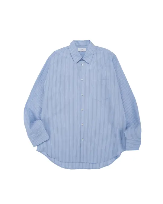 marka Regular Collar Shirt Organic Cotton Stripe Blue Stripe