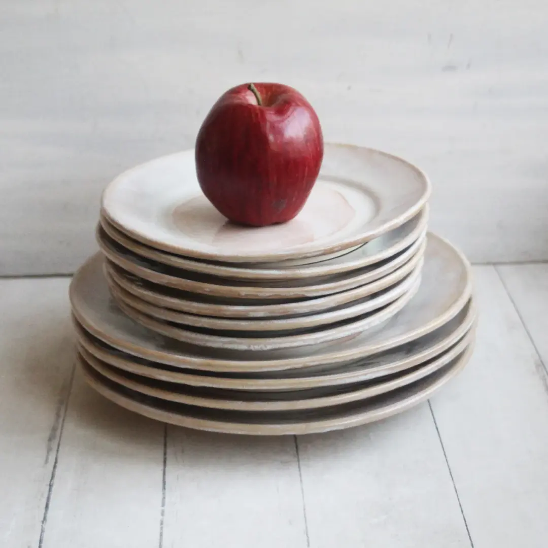 Custom Dinnerware for Colleen - 6 Salad and 4 Dinner Plates in Creamy White and Ocher Glaze