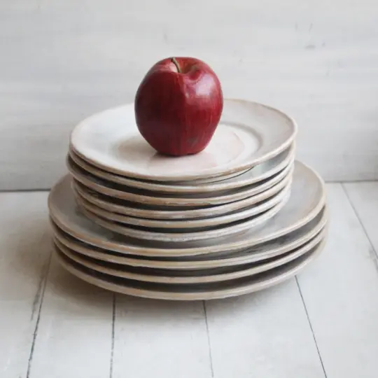 Custom Dinnerware for Colleen - 6 Salad and 4 Dinner Plates in Creamy White and Ocher Glaze