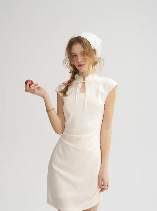 New Chinese style white dress short cheongsam skirt R2799