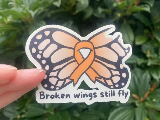Self harm awareness sticker: broken wings still fly