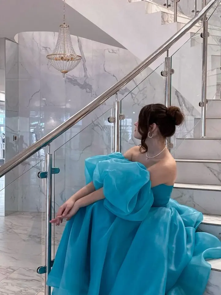 Puffy Silky Women's Prom Gown Blue Corset Maxi Evening Dress Birthday Dress — Fall Outfit 2026 New RS3138