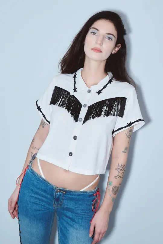 Soft Linen Pammy Fringe Blouse White