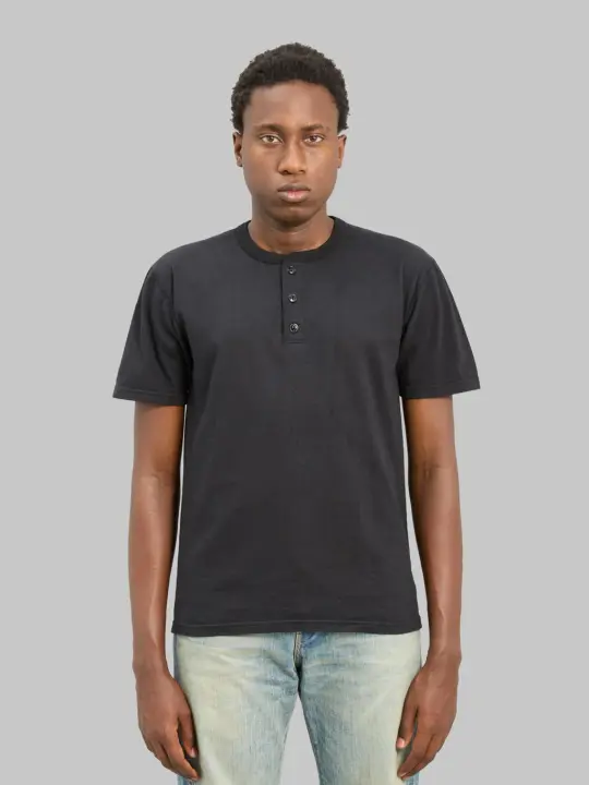 The Flat Head FN-TSH-003 Henley T-Shirt Black