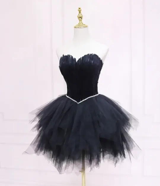 Elegant Black Homecoming Dress ,Tulle Irregular Hem Corset Short Prom Dress RS1687