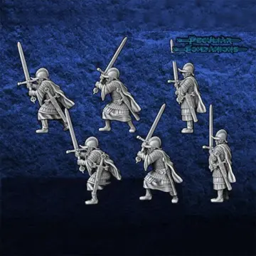 Unpainted 28mm 3D-printed Scottish gallowglass mercenaries with two-handed swords, 6 miniatures — tabletop miniatures for historical wargaming, D&D & Pathfinder