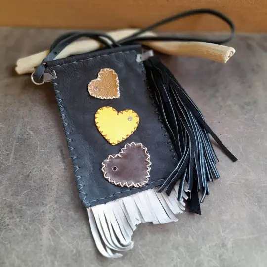 Leather Phone Bag with Hearts | OOAK Upcycled Charm