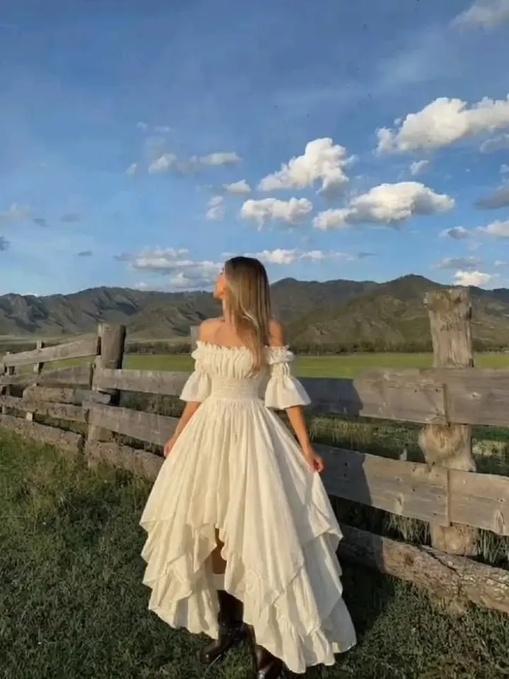 Flowy Tiered Irregular Hem Prom Gown Ivory Women's Corset Maxi Evening Dress — Fall Outfit 2026 New RS3110