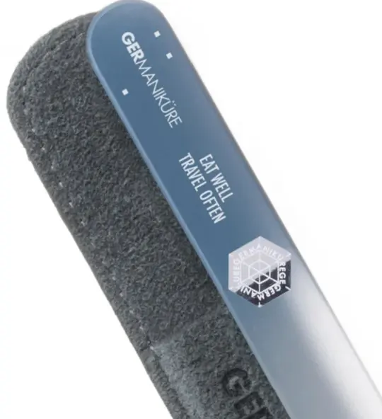 "Eat Well.  Travel Often." Germanikure Mantra Nail File and Leather Sleeve