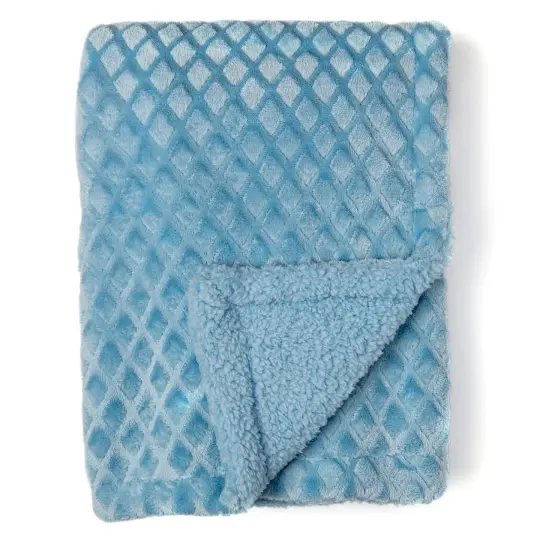 Baby Mode Baby Diamond Plush Sherpa Baby Blanket, Blue