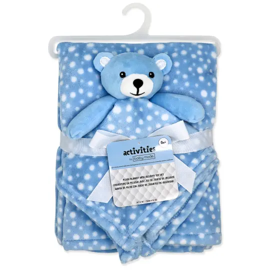 Baby Mode Baby Boys and Baby Girls Plush Blanket with Nunu Lovey Toy, Blue Bear