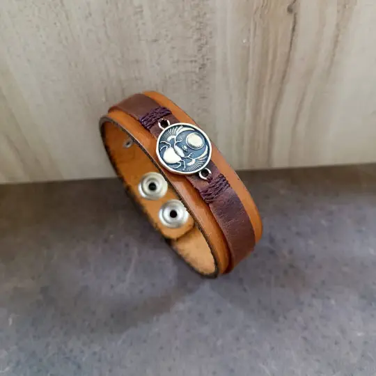 Scarab Leather Bracelet | Handmade Symbol of Renewal & Protection