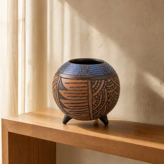 Zinapécuaro Hand-Carved Geometric Ceramic Sphere Tripod